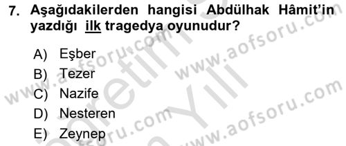 Türk Tiyatrosu Dersi 2020 - 2021 Yılı Yaz Okulu Sınav Soruları 7. Soru