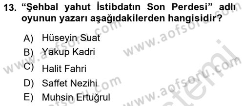 Türk Tiyatrosu Dersi 2021 - 2022 Yılı (Vize) Ara Sınav Soruları 13. Soru