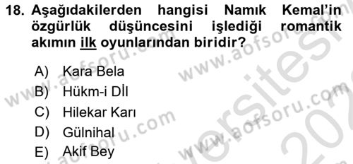 Türk Tiyatrosu Dersi 2021 - 2022 Yılı (Vize) Ara Sınav Soruları 18. Soru