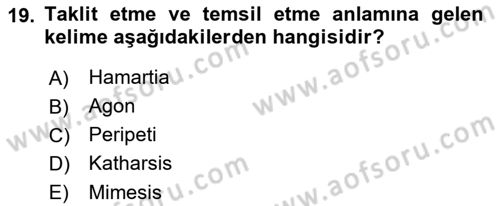 Türk Tiyatrosu Dersi 2021 - 2022 Yılı (Vize) Ara Sınav Soruları 19. Soru