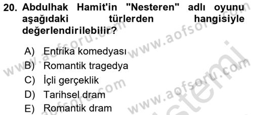 Türk Tiyatrosu Dersi 2021 - 2022 Yılı (Vize) Ara Sınav Soruları 20. Soru