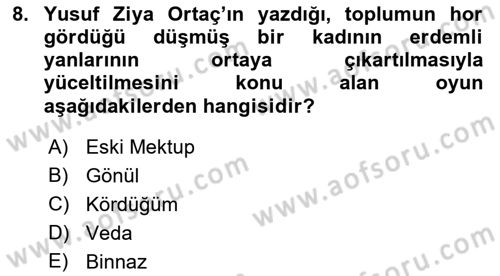 Türk Tiyatrosu Dersi 2021 - 2022 Yılı (Vize) Ara Sınav Soruları 8. Soru
