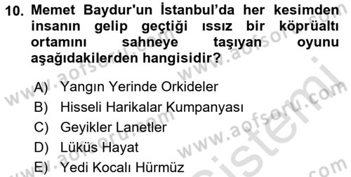 Türk Tiyatrosu Dersi 2021 - 2022 Yılı (Final) Dönem Sonu Sınav Soruları 10. Soru