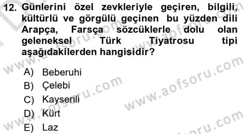 Türk Tiyatrosu Dersi 2021 - 2022 Yılı (Final) Dönem Sonu Sınavı 12. Soru