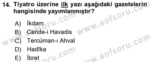 Türk Tiyatrosu Dersi 2021 - 2022 Yılı (Final) Dönem Sonu Sınav Soruları 14. Soru