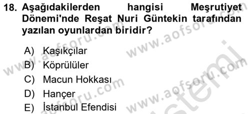 Türk Tiyatrosu Dersi 2021 - 2022 Yılı (Final) Dönem Sonu Sınav Soruları 18. Soru