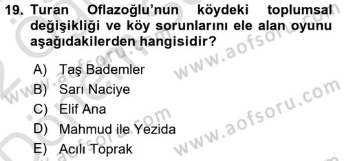 Türk Tiyatrosu Dersi 2021 - 2022 Yılı (Final) Dönem Sonu Sınavı 19. Soru