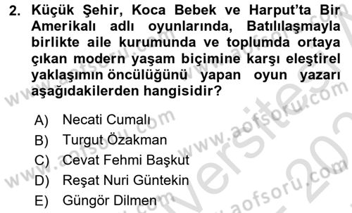 Türk Tiyatrosu Dersi 2021 - 2022 Yılı (Final) Dönem Sonu Sınav Soruları 2. Soru