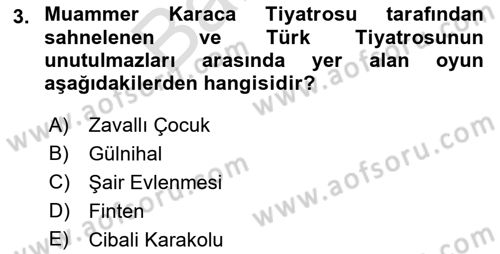 Türk Tiyatrosu Dersi 2021 - 2022 Yılı (Final) Dönem Sonu Sınav Soruları 3. Soru