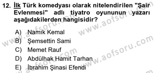 Türk Tiyatrosu Dersi 2021 - 2022 Yılı Yaz Okulu Sınav Soruları 12. Soru