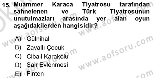 Türk Tiyatrosu Dersi 2021 - 2022 Yılı Yaz Okulu Sınav Soruları 15. Soru