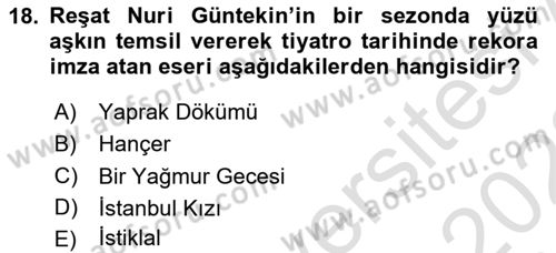 Türk Tiyatrosu Dersi 2021 - 2022 Yılı Yaz Okulu Sınav Soruları 18. Soru