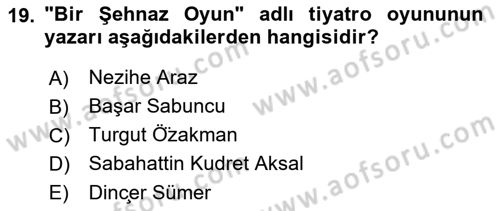 Türk Tiyatrosu Dersi 2021 - 2022 Yılı Yaz Okulu Sınav Soruları 19. Soru