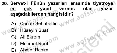Türk Tiyatrosu Dersi 2021 - 2022 Yılı Yaz Okulu Sınav Soruları 20. Soru