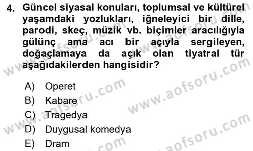 Türk Tiyatrosu Dersi 2021 - 2022 Yılı Yaz Okulu Sınav Soruları 4. Soru