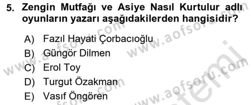 Türk Tiyatrosu Dersi 2021 - 2022 Yılı Yaz Okulu Sınav Soruları 5. Soru