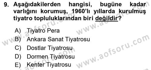 Türk Tiyatrosu Dersi 2021 - 2022 Yılı Yaz Okulu Sınav Soruları 9. Soru