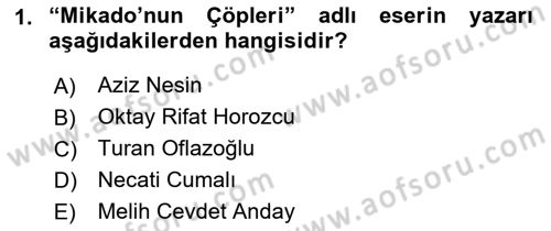 Türk Tiyatrosu Dersi 2022 - 2023 Yılı Yaz Okulu Sınav Soruları 1. Soru