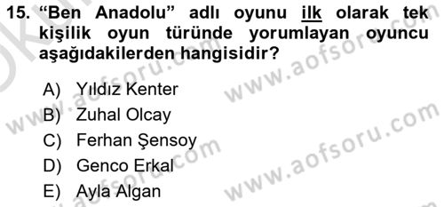 Türk Tiyatrosu Dersi 2022 - 2023 Yılı Yaz Okulu Sınav Soruları 15. Soru