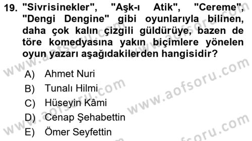 Türk Tiyatrosu Dersi 2022 - 2023 Yılı Yaz Okulu Sınav Soruları 19. Soru
