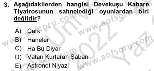 Türk Tiyatrosu Dersi 2022 - 2023 Yılı Yaz Okulu Sınav Soruları 3. Soru