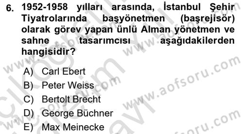 Türk Tiyatrosu Dersi 2022 - 2023 Yılı Yaz Okulu Sınavı 6. Soru