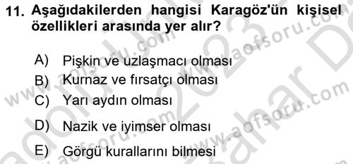 Türk Tiyatrosu Dersi 2023 - 2024 Yılı (Vize) Ara Sınav Soruları 11. Soru