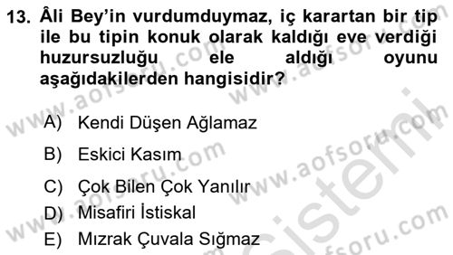 Türk Tiyatrosu Dersi 2023 - 2024 Yılı (Vize) Ara Sınav Soruları 13. Soru