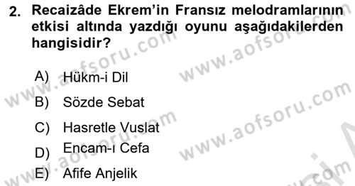 Türk Tiyatrosu Dersi 2023 - 2024 Yılı (Vize) Ara Sınav Soruları 2. Soru