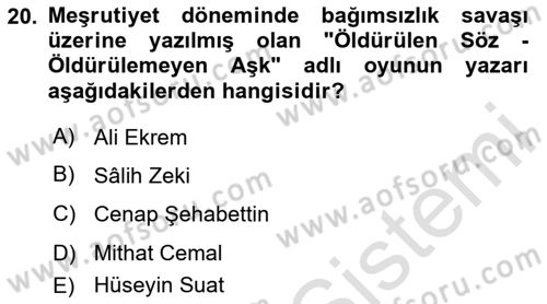 Türk Tiyatrosu Dersi 2023 - 2024 Yılı (Vize) Ara Sınav Soruları 20. Soru