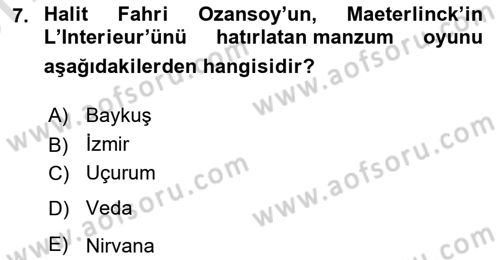 Türk Tiyatrosu Dersi 2023 - 2024 Yılı (Vize) Ara Sınav Soruları 7. Soru