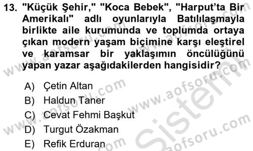 Türk Tiyatrosu Dersi 2023 - 2024 Yılı (Final) Dönem Sonu Sınav Soruları 13. Soru