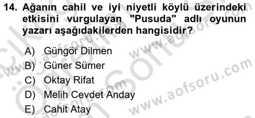 Türk Tiyatrosu Dersi 2023 - 2024 Yılı (Final) Dönem Sonu Sınav Soruları 14. Soru