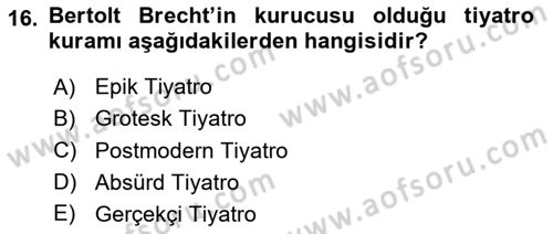 Türk Tiyatrosu Dersi 2023 - 2024 Yılı (Final) Dönem Sonu Sınav Soruları 16. Soru