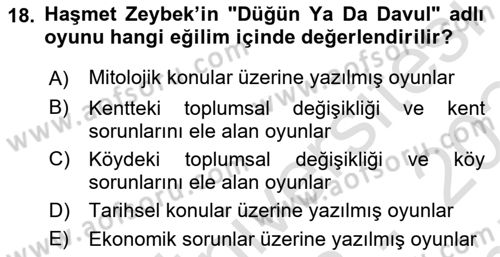 Türk Tiyatrosu Dersi 2023 - 2024 Yılı (Final) Dönem Sonu Sınav Soruları 18. Soru