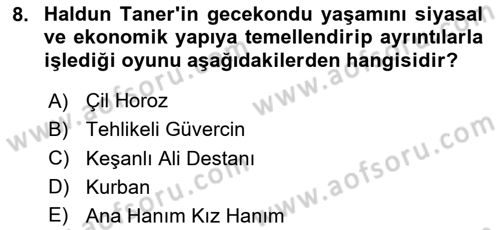 Türk Tiyatrosu Dersi 2023 - 2024 Yılı (Final) Dönem Sonu Sınav Soruları 8. Soru