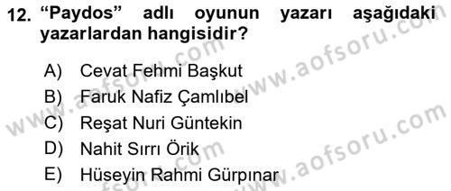 Türk Tiyatrosu Dersi 2023 - 2024 Yılı Yaz Okulu Sınav Soruları 12. Soru