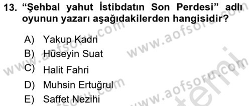 Türk Tiyatrosu Dersi 2023 - 2024 Yılı Yaz Okulu Sınav Soruları 13. Soru