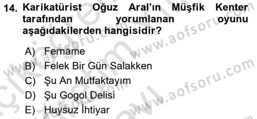 Türk Tiyatrosu Dersi 2023 - 2024 Yılı Yaz Okulu Sınav Soruları 14. Soru