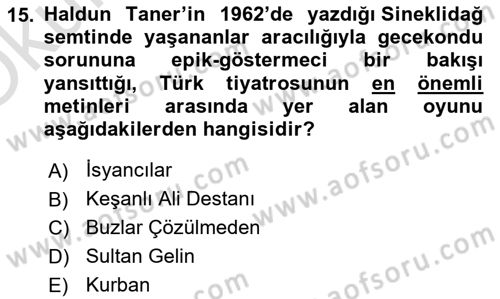 Türk Tiyatrosu Dersi 2023 - 2024 Yılı Yaz Okulu Sınav Soruları 15. Soru