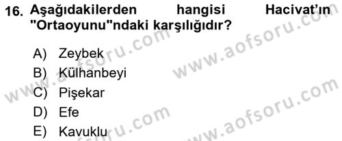 Türk Tiyatrosu Dersi 2023 - 2024 Yılı Yaz Okulu Sınav Soruları 16. Soru