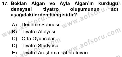 Türk Tiyatrosu Dersi 2023 - 2024 Yılı Yaz Okulu Sınav Soruları 17. Soru