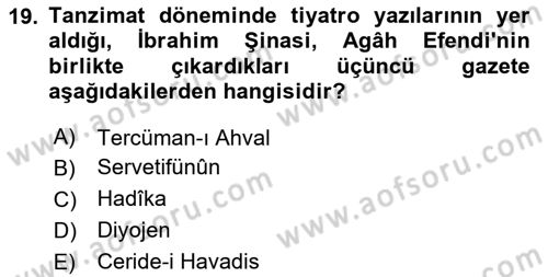 Türk Tiyatrosu Dersi 2023 - 2024 Yılı Yaz Okulu Sınav Soruları 19. Soru