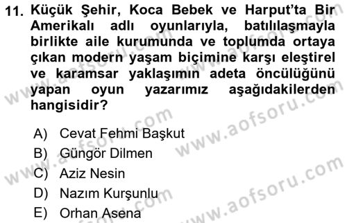 Türk Tiyatrosu Dersi 2024 - 2025 Yılı (Final) Dönem Sonu Sınav Soruları 11. Soru