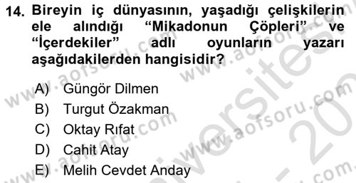Türk Tiyatrosu Dersi 2024 - 2025 Yılı (Final) Dönem Sonu Sınav Soruları 14. Soru