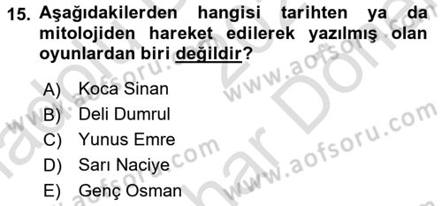 Türk Tiyatrosu Dersi 2024 - 2025 Yılı (Final) Dönem Sonu Sınav Soruları 15. Soru