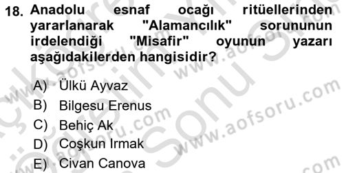 Türk Tiyatrosu Dersi 2024 - 2025 Yılı (Final) Dönem Sonu Sınav Soruları 18. Soru