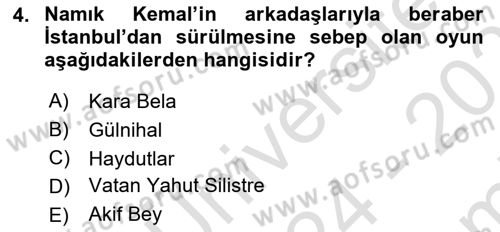 Türk Tiyatrosu Dersi 2024 - 2025 Yılı (Final) Dönem Sonu Sınav Soruları 4. Soru