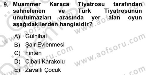 Türk Tiyatrosu Dersi 2024 - 2025 Yılı (Final) Dönem Sonu Sınav Soruları 9. Soru