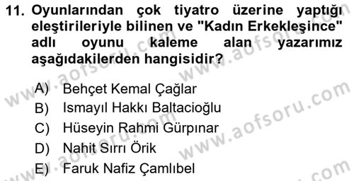 Türk Tiyatrosu Dersi 2024 - 2025 Yılı Yaz Okulu Sınav Soruları 11. Soru